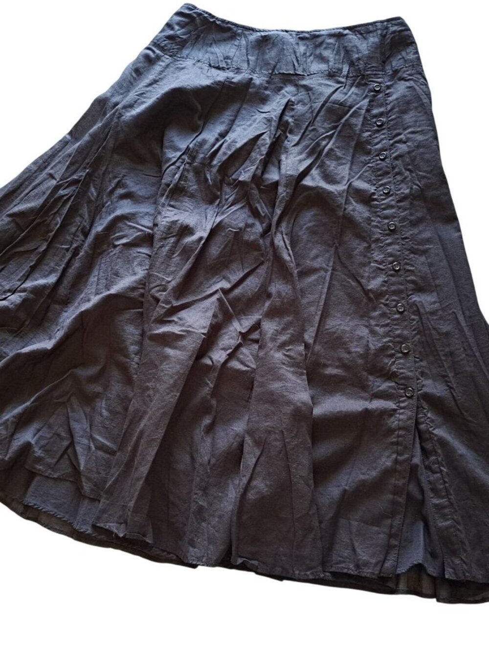 Size 30 Black Button-Down A-Line Skirt Women's Cotton Lined Peasant Flowy Midi